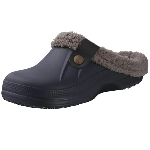 YUECIBAI Hausschuhe Pantoffeln Damen Herren Hausschuhe Herren Wasserdicht Gartens Chuhe Heim Clogs Weiche Plüsch Hausschuhe Schlafzimmer Fuzzy Schuhe Indoor Outdoor 37-38(9-9 2 Zoll) Grau von YUECIBAI