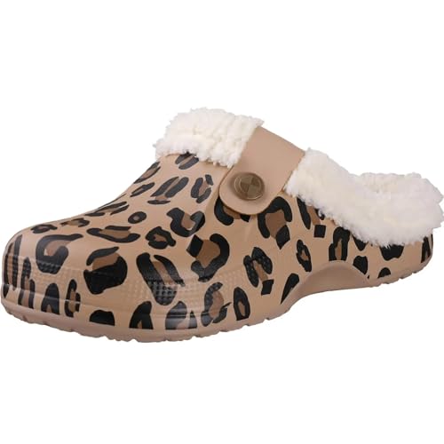 YUECIBAI Hausschuhe Pantoffeln Damen Herren Hausschuhe Herren Wasserdicht Gartens Chuhe Heim Clogs Weiche Plüsch Hausschuhe Schlafzimmer Fuzzy Schuhe Indoor Outdoor 42-43(10-10 2 Zoll) Leopard Print von YUECIBAI