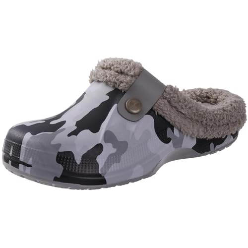 YUECIBAI Hausschuhe Pantoffeln Damen Herren Hausschuhe Herren Wasserdicht Gartens Chuhe Heim Clogs Weiche Plüsch Hausschuhe Schlafzimmer Fuzzy Schuhe Indoor Outdoor 46-47(10 8-11 Zoll) Camouflage von YUECIBAI