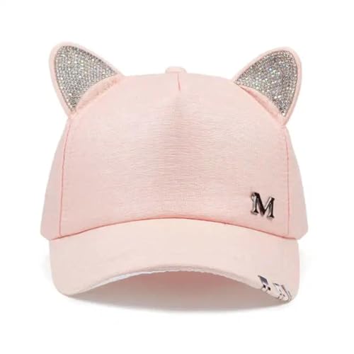 YUECIBAI Herren Kappe Hut Damen Mütze Katzen Ohren Katze Baseball Mütze Mit Ringen Spitze Niedlicher Mädchen Hut 54-62Cm Rosa von YUECIBAI