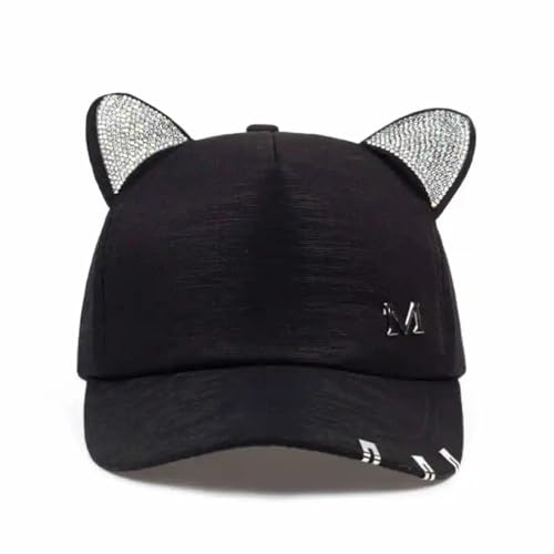 YUECIBAI Herren Kappe Hut Damen Mütze Katzen Ohren Katze Baseball Mütze Mit Ringen Spitze Süßes Mädchen Hut 54-62Cm Schwarz von YUECIBAI