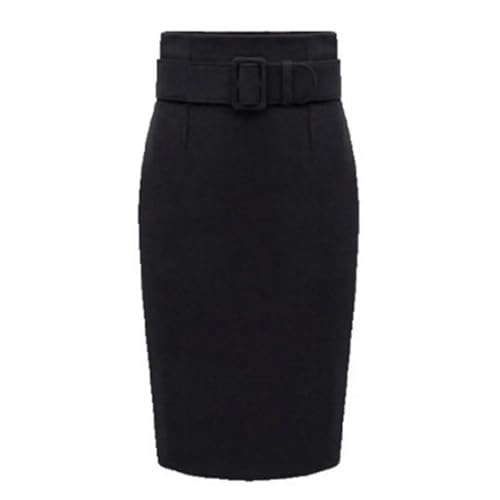 YUECIBAI Hübscher Rock Bleistiftrock Damen Rock Mit Hoher Taille Schlank Fit Rock Knielang Enge Taille Warm Dicker Damen Rock XL Schwarz von YUECIBAI