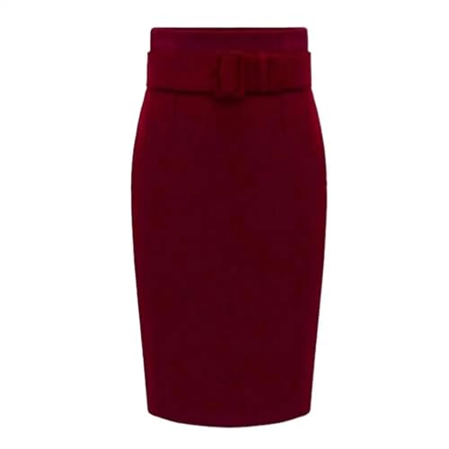 YUECIBAI Hübscher Rock Bleistiftrock Frauen Rock Mit Hoher Taille Schlank Fit Rock Knielang Enge Taille Warmer Dicker Damen Rock M WineRed von YUECIBAI