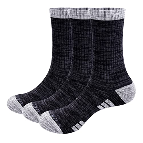 YUEDGE Socken Herren 43-46, 3 Paar Crew Sportsocken Gepolsterte Baumwolle Atmungsaktive Arbeitssocken Work Socken mit Dicke Frotteesohle, Schwarz von YUEDGE