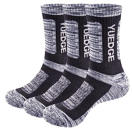 YUEDGE 3 paar Sportsocken für Herren Atmungsaktiv Wandersocken Trekkingsocken Hochleistung 41-45, Size MXL, Schwarz von YUEDGE