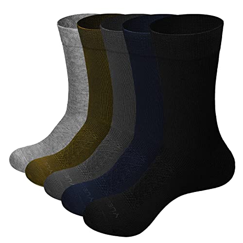 YUEDGE 5 Paar Beiläufig Baumwolle Crew Jeden Tag Socken Freizeit Licht Atmungsaktiv Herrensocken, (schwarz/Blau/Grau/Dunkelgrau/Olivgrün), Herren Schuh 43,5-46 EU Größe von YUEDGE