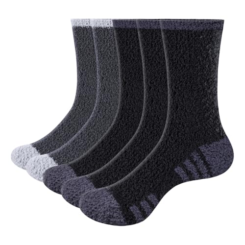 YUEDGE 5 Paar Kuschelsocken Herren Weiche Flauschige Socken Winter Warme Bettsocken Thermo Socken für Männer 43-46(EU), Schwarz + Grau von YUEDGE