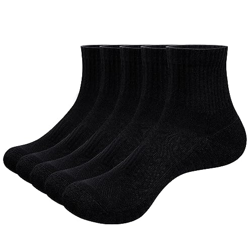 YUEDGE 5 Paar Sportsocken für Damen Atmungsaktiv Trainer Sport Sneakers Socken Hochleistung 35-40, Gepolstert, Anti Schweiß, Gekämmte Baumwolle (Schwarz Socken) von YUEDGE