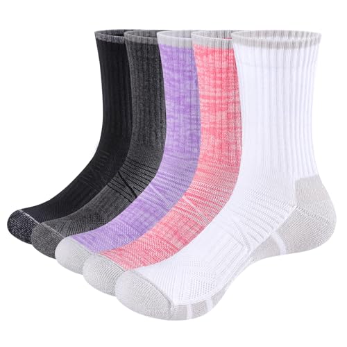 YUEDGE 5 Paar Sportsocken für Damen Atmungsaktiv Trainer Sport Sneakers Socken Hochleistung 36-40, Gepolstert, Anti Schweiß, Gekämmte Baumwolle (Mehrfarbig Socken) von YUEDGE