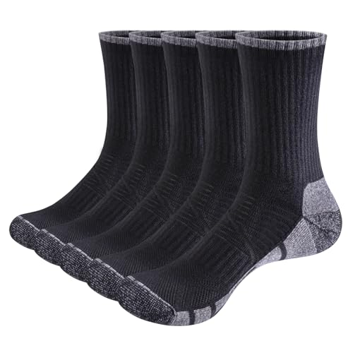 YUEDGE 5 Paar Wandersocken Trekkingsocken für Damen Socken Atmungsaktiv Sportsocken Hochleistung 41-44 (Schwarz Socken) von YUEDGE