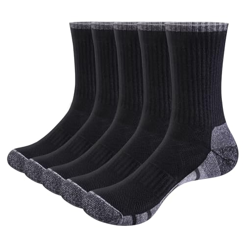 YUEDGE Sportsocken Damen Tennissocken Socken Schwarz 43-46 Anti Blasen Arbeitssocken Gepolstert Training Socken Atmungsaktiv Baumwollsocken 5 Paar von YUEDGE