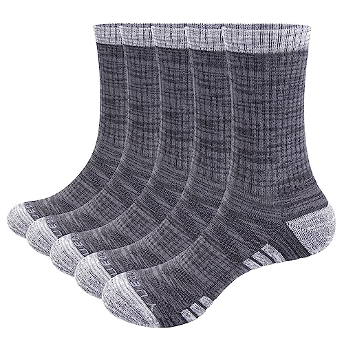 YUEDGE 5 Paare Baumwolle Sportsocken für Herren Atmungsaktiv Wicking Warme Arbeitssocken Wandersocken Trekkingsocken Hochleistung 37-42, Size ML von YUEDGE