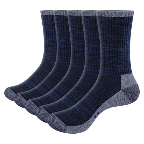 YUEDGE 5 Paare Baumwolle Sportsocken für Herren Atmungsaktiv Wicking Warme Arbeitssocken Wandersocken Trekkingsocken Hochleistung 41-45, Size MXL von YUEDGE