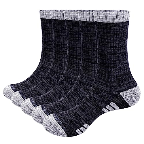 YUEDGE 5 Paare Baumwolle Sportsocken für Herren Atmungsaktiv Wicking Warme Arbeitssocken Wandersocken Trekkingsocken Hochleistung 44-47, Size MXXL von YUEDGE