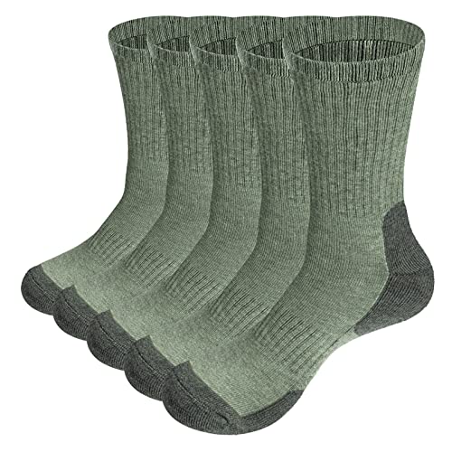 YUEDGE 5 paar Sportsocken für Herren Atmungsaktiv Hochleistung Wandersocken Trekkingsocken 42-45, Size MXL, Olivgrün von YUEDGE