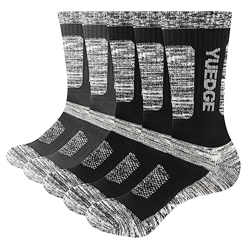 YUEDGE 5 paar Sportsocken für Herren Atmungsaktiv Wandersocken Trekkingsocken Hochleistung 42-45, Size MXL, Schwarz/Grau von YUEDGE