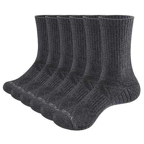 YUEDGE 6 Paar Herren Wandersocken Atmungsaktiv Hochleistung Trekking Camping Outdoor Sport Socken (L), Grau von YUEDGE