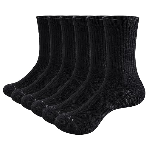 YUEDGE 6 Paar Sportsocken Herren Wandersocken Trekkingsocken Atmungsaktiv Baumwolle Tennissocken für Herren 43-46 Schwarz von YUEDGE