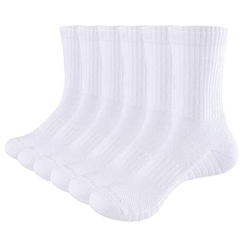 YUEDGE 6 Paar Socken für Männer Atmungsaktiv Trekking Wandersocken Herren SportSocken (XL), Weiß von YUEDGE