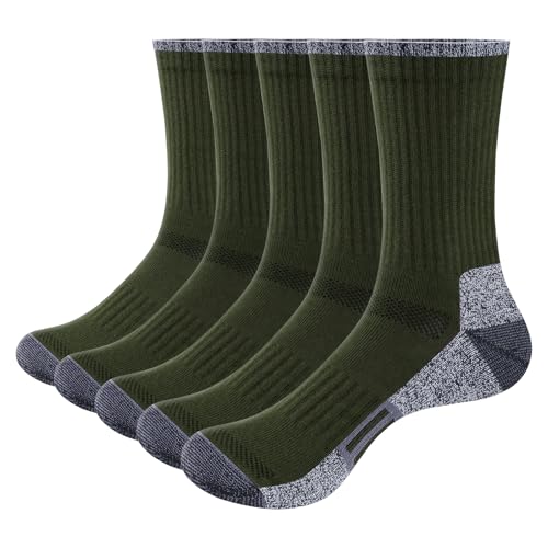 YUEDGE Herren Feuchtigkeitstransport Gepolstert Armeegrün Baumwolle Crew Training Wandern Gehen Sport Socken Anti Schweiß Anti Geruch Casual Alltag Arbeit Socken Für Männer Größe 41-45 EU, 5 Paare YUEDGE Herren Feuchtigkeitstransport Gepolstert Armeegrün Baumwolle Crew Training Wandern Gehen Sport Socken Anti Schweiß Anti Geruch Casual Alltag Arbeit Socken Für Männer Größe 41-45 EU, 5 Paare von YUEDGE