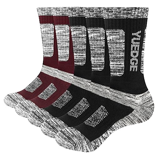 YUEDGE 5 paar Sportsocken für Herren Atmungsaktiv Wandersocken Trekkingsocken Hochleistung 42-45, Size MXL, Schwarz/Weinrot von YUEDGE