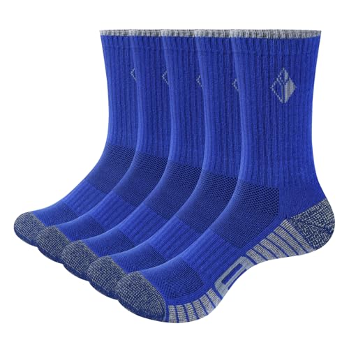 YUEDGE Herren Socken 43-46 Blau, 5 Paar Gekämmte Baumwolle Gepolsterte Tennissocken, Hohe Sportsocken Wandersocken Arbeitssocken mit Frotteesohle von YUEDGE