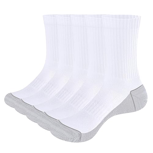 YUEDGE Herren Weiß Arbeitssocken Baumwolle Crew Socken Für Altag Und Freizeit Schlichte Socken Für Männer 38-46, 5-Paar von YUEDGE