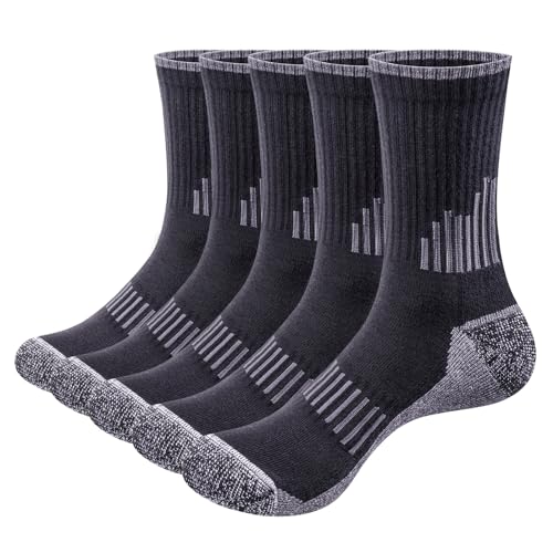 YUEDGE Sportsocken Herren Arbeitssocken Anti-Blasen Weich Gepolstert Wandersocken Baumwolle Atmungsaktiv Laufsocken Tennissocken für Männer 35-38/39-42 Schwarz 5 Paar von YUEDGE