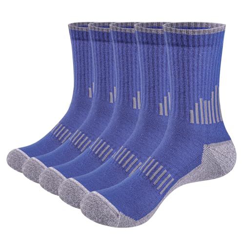 YUEDGE Sportsocken Herren Arbeitssocken Anti-Blasen Weich Gepolstert Wandersocken Baumwolle Atmungsaktiv Laufsocken Tennissocken für Männer 39-42/43-46 Blau 5 Paar von YUEDGE