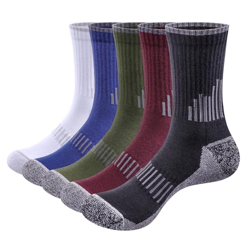 YUEDGE Sportsocken Herren Arbeitssocken Anti-Blasen Weich Gepolstert Wandersocken Baumwolle Atmungsaktiv Laufsocken Tennissocken für Männer 39-42/43-46 Mehrfarbig 5 Paar von YUEDGE