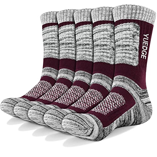 YUEDGE Wandersocken, 3/5 Paar atmungsaktive Laufsocken für Herren, Sport Socken mit Sohle und Knöchel, Anti-Blister Trainersocken Wine Red XL von YUEDGE