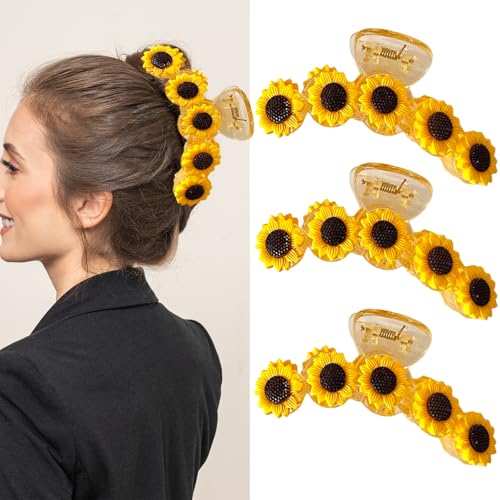 YUEELI 3 Stück Blumen-Haarspangen für Frauen, Sonnenblumen-Haarklammern, Gänseblümchen-Haarklammern, Sonnenblumen-Haarspangen, starker Halt, rutschfest, florale Haarspangen, Sonnenblumen-Haarschmuck von YUEELI