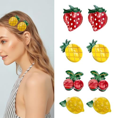YUEELI 8er-Set Mini-Frucht-Haarklammern | Kleine Haargriffe | Süße Kirsch, Zitronen, Erdbeer & Ananas Designs | Niedliche Haarspangen | Lustige Sommer-Haaraccessoires für Frauen & Mädchen von YUEELI