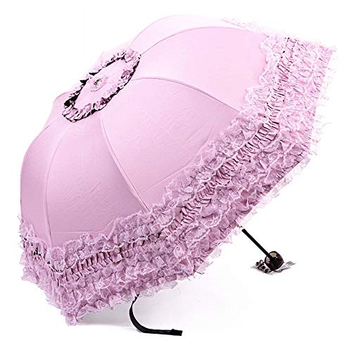 YUEHUA Prinzessin spitze vintage spitze uv sonnenschirm falten 3d blume stickerei regenschirm 3 falten Pink regentage, schneetage, sonnentage zur verfügung von WANLIAN