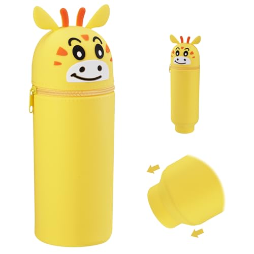 YUEIODDKL Giraffen Federmäppchen Mädchen Weiche Silikontasche, Stand up Stifte Mäppchen 2 in 1 Schlampermäppchen Teleskopisch Mäppchen Kawaii Bleistifthalter für Mädchen und Jungen von YUEIODDKL