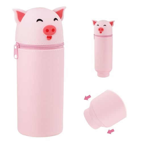 YUEIODDKL Ferkel Federmäppchen Weiche Silikontasche, Stand up Stifte Mäppchen 2 in 1 Schlampermäppchen Teleskopisch Mäppchen Kawaii Federtasche für Mädchen und Jungen von YUEIODDKL