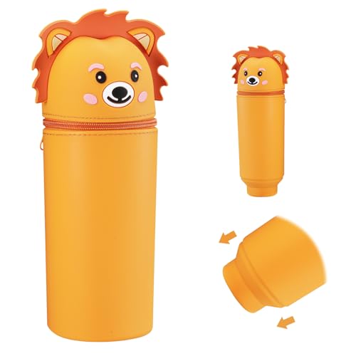 YUEIODDKL Löwe Federmäppchen Weiche Silikontasche, Stand up Stifte Mäppchen 2 in 1 Schlampermäppchen Teleskopisch Mäppchen Kawaii Bleistifthalter für Mädchen und Jungen von YUEIODDKL