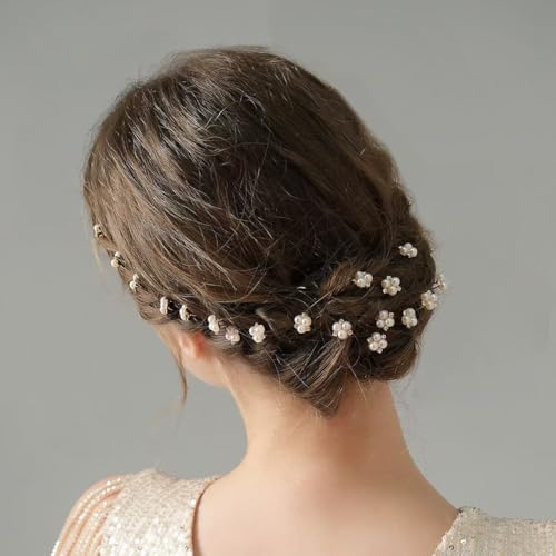 YUEKISEN Braut-Haarnadeln mit Perlen und Kristallen, Brautschmuck, Hochzeitshaarnadeln, dekoratives Haarteil, Strass-Kopfschmuck, eleganter Haarschmuck für Damen, Brautjungfer (Gold) von YUEKISEN