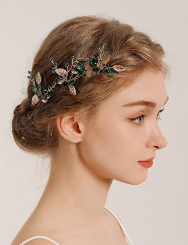YUEKISEN Haarnadeln mit Blattgold und grünem Kristall, Brautschmuck, Hochzeits-Haarnadeln, Kristall-Haarschmuck für Damen, Brautjungfer, Kopfschmuck YUEKISEN Haarnadeln mit Blattgold und grünem Kristall, Brautschmuck, Hochzeits-Haarnadeln, Kristall-Haarschmuck für Damen, Brautjungfer, Kopfschmuck von YUEKISEN