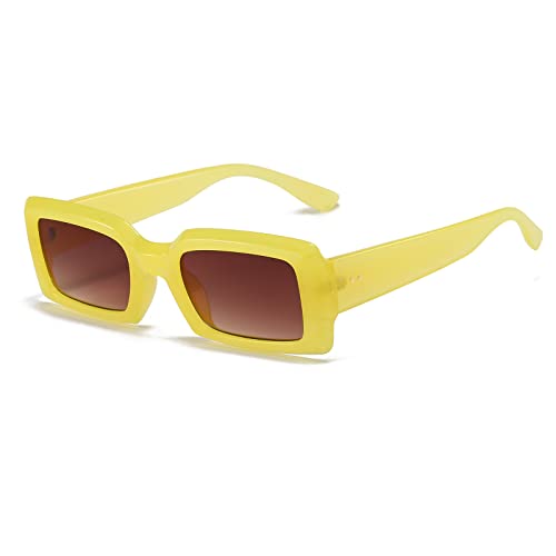YUELUQU Damen Retro Rechteckige Sonnenbrille 90er Quadrat Nude Dicker Rahmen Sonnenbrille Mode Accessoires, gelb, Medium von YUELUQU