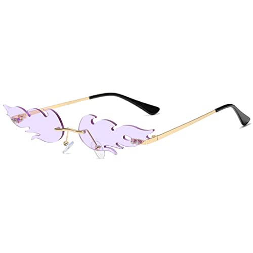 YUELUQU Feuer Flamme Sonnenbrille für Frauen Rimless Party Nette Abschlussball Halloween Gläser Mode Welle Rimless Gläser Für Frauen Männer... (Lila) von YUELUQU