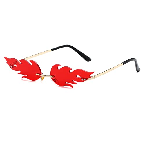 YUELUQU Feuer Flamme Sonnenbrille für Frauen Rimless Party Nette Abschlussball Halloween Gläser Mode Welle Rimless Gläser Für Frauen Männer... (Rot1) von YUELUQU