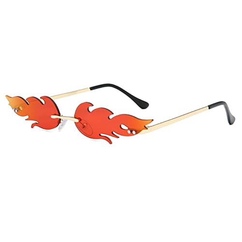 YUELUQU Feuer Flamme Sonnenbrille für Frauen Rimless Party Nette Abschlussball Halloween Gläser Mode Welle Rimless Gläser Für Frauen Männer... (Rot2) von YUELUQU