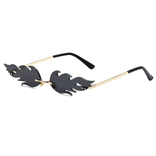 YUELUQU Feuer Flamme Sonnenbrille für Frauen Rimless Party Nette Abschlussball Halloween Gläser Mode Welle Rimless Gläser Für Frauen Männer... (Schwarz) von YUELUQU