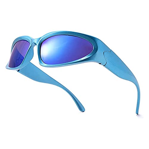 YUELUQU Futuristisch Sonnenbrillen Fahrradbrille für damen herren Y2K Sportbrille UV400 Schutz party brille rennrad brille (Blua(R)-Blua(L)) von YUELUQU