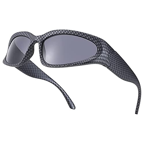 YUELUQU Futuristisch Sonnenbrillen Fahrradbrille für damen herren Y2K Sportbrille UV400 Schutz party brille rennrad brille (Grau(R)-Grau(L)) von YUELUQU