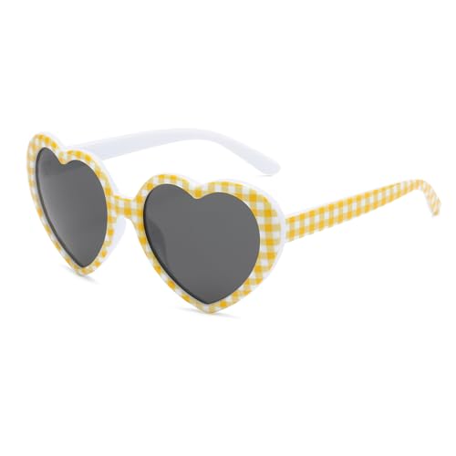 YUELUQU Herz Sonnenbrille Damen Herren Polarisierte 90er Vintage Festival accessoires Party brille (Gelbes Gitter) von YUELUQU