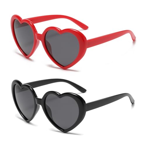 YUELUQU Herz Sonnenbrille Damen Herren Polarisierte 90er Vintage Festival accessoires Party brille (Rot+ Schwarz) von YUELUQU