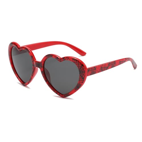 YUELUQU Herz Sonnenbrille Damen Herren Polarisierte 90er Vintage Festival accessoires Party brille (Rote Spinne Muster) von YUELUQU