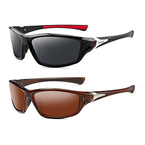 YUELUQU Polarisierte Sportbrille Sonnenbrille für Herren Damen Fahrerbrille Radsportbrillen Skifahren Autofahren Fischen Laufen Wandern UV400 Schutz (Braun+Schwarz Rot) von YUELUQU